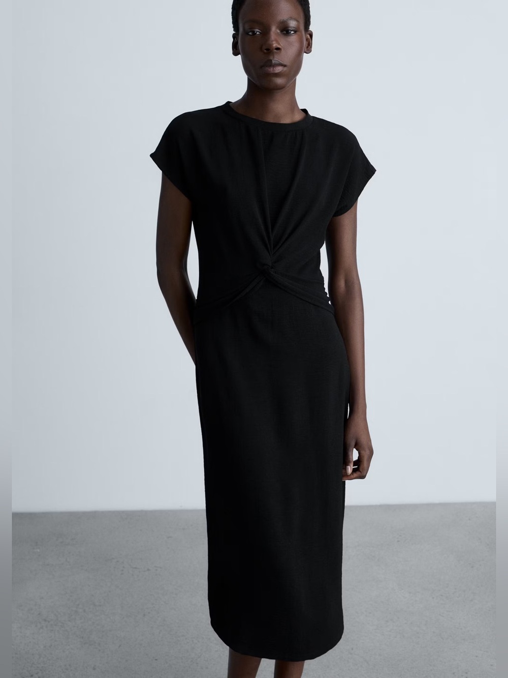 Mango Black midi-dress with knot detail NW